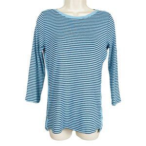 Womens Talbots Petites Stretch Weekend Tee Sz Sp Blue Striped 3/4 Slv Top